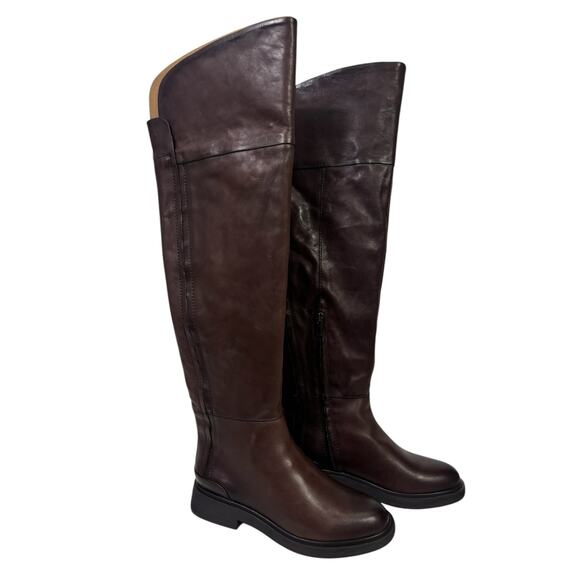 Franco Sarto Brown Leather Over The Knee Riding Boots 7.5M Wide Calf Battina - Picture 7 of 16